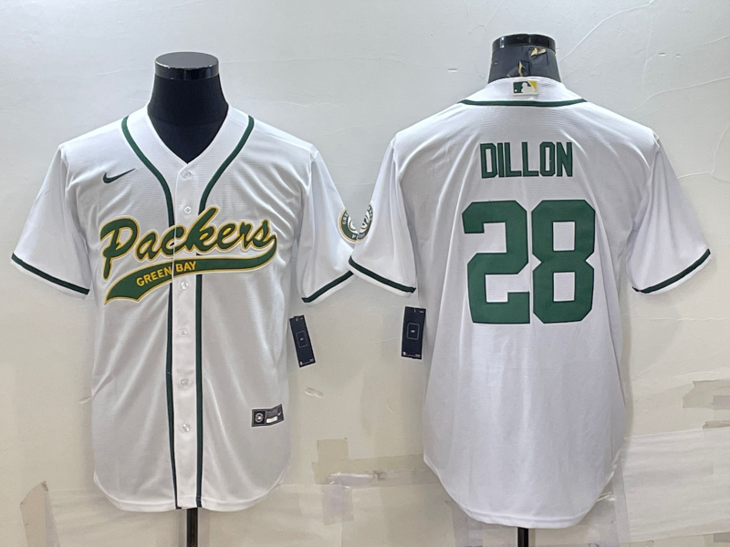 Men's Green Bay Packers AJ Dillon #28 White Game Jersey1 Joint Edition
