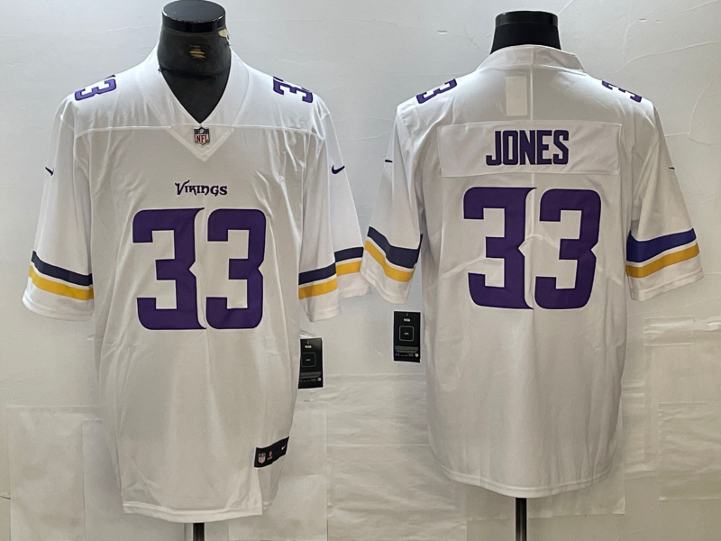 Men's Minnesota Vikings Aaron Jones #33 White Player Game Jersey1