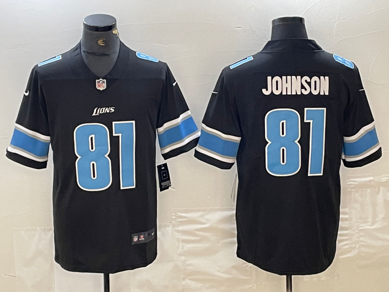 Men's Detroit Lions Calvin Johnson #81 Black Replica Player Jersey1