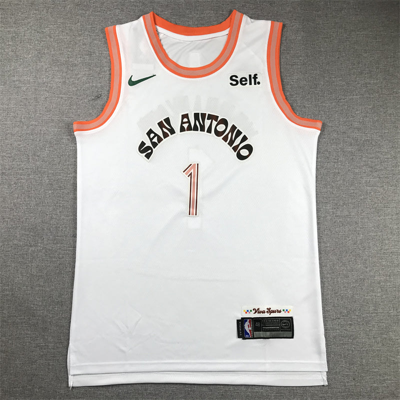 Men's San Antonio Spurs Victor Wembanyama #1 White 2023/24 Swingman Jersey1 - City Edition