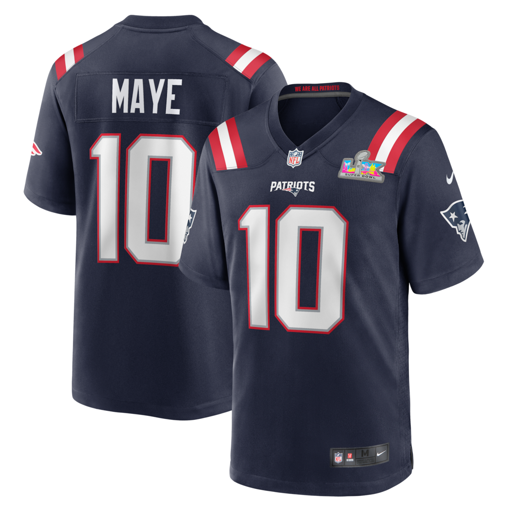 Men's New England Patriots Drake Maye #10 Navy Super Bowl LX Patch Game Jersey
