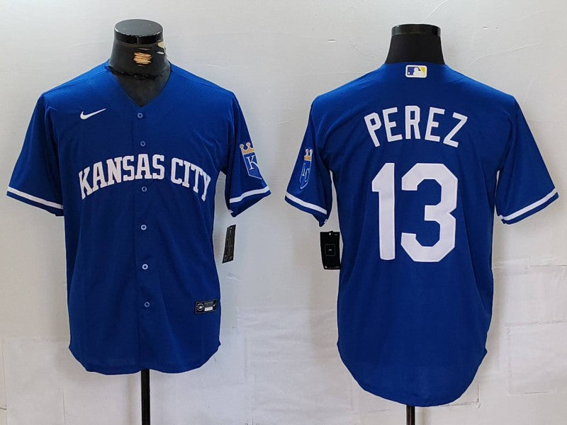 Men's Kansas City Royals Salvador Perez #13 Royal Replica Player Jersey1