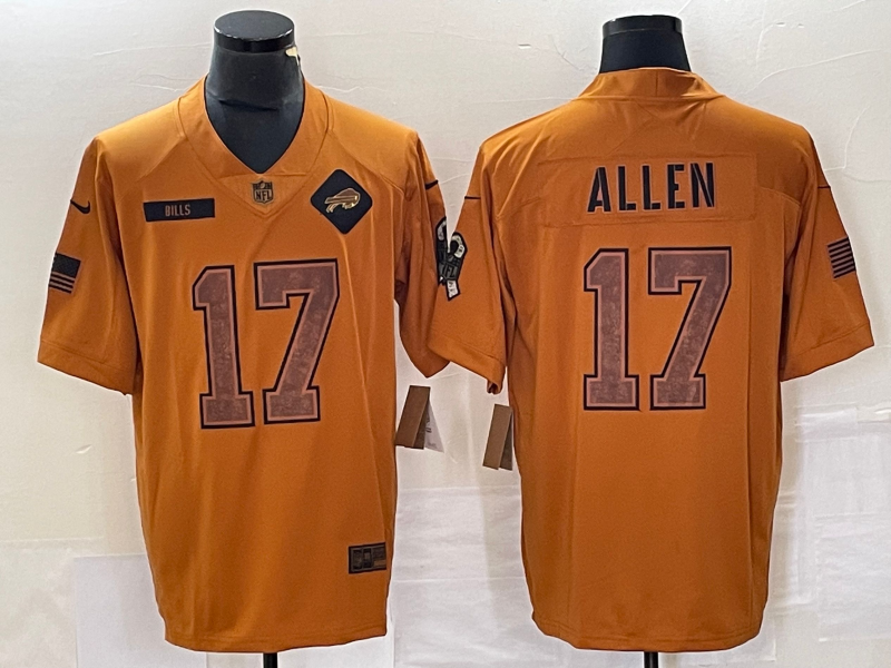 Men's Buffalo Bills Josh Allen #17 Brown 2023 Salute To Service Retired Player Limited Jersey1