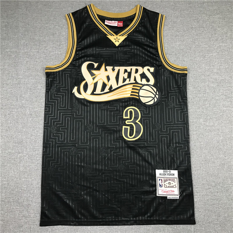 Men's Philadelphia 76ers Allen Iverson Black 2000-01 Hardwood Classics Jersey1