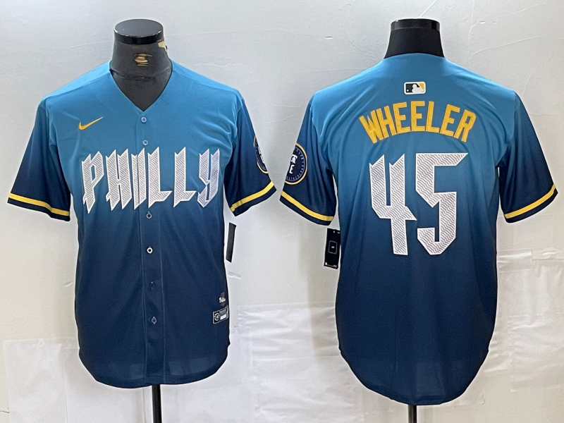 Men's Philadelphia Phillies Zack Wheeler #45 Blue 2024 City Connect Limited Player Jersey1