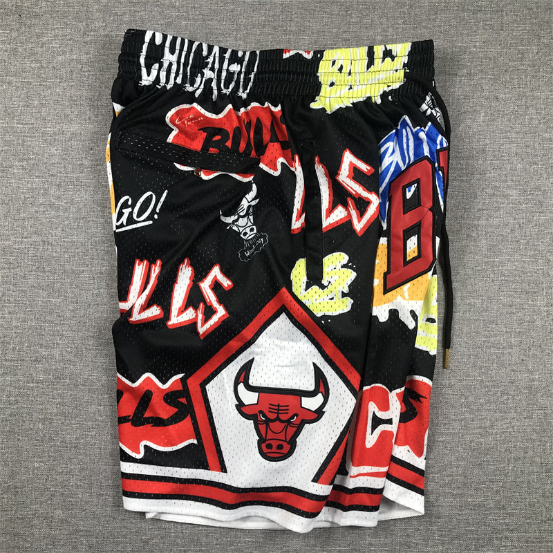 Men's Chicago Bulls Black Graffiti Edition Pocket Shorts1