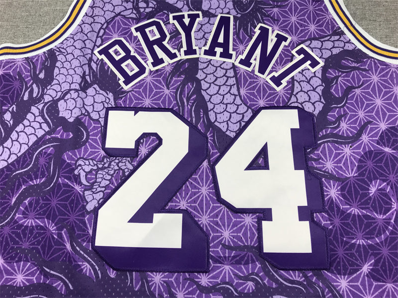 Men's Los Angeles Lakers Kobe Bryant #24 Purple Year of Dragon Edition Swingman Jersey1