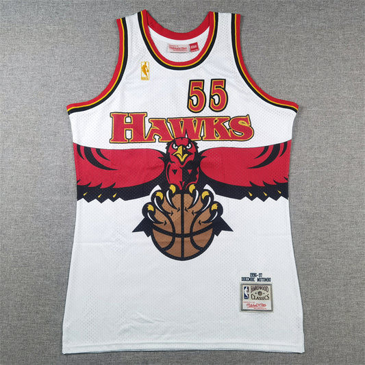Men's Atlanta Hawks Dikembe Mutombo #55 White 1996-97 Hardwood Classics Swingman Jersey1