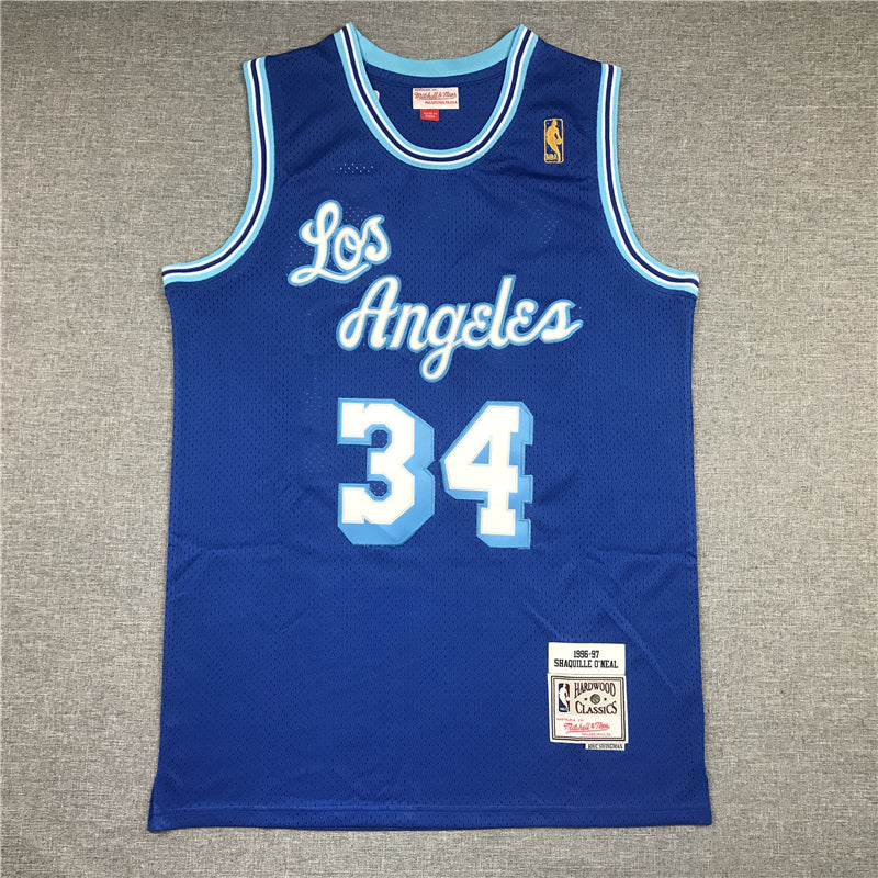 Men's Los Angeles Lakers Shaquille O'Neal Blue Hardwood Classics Swingman Jersey1