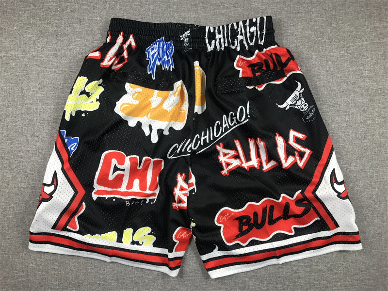 Men's Chicago Bulls Black Graffiti Edition Pocket Shorts1