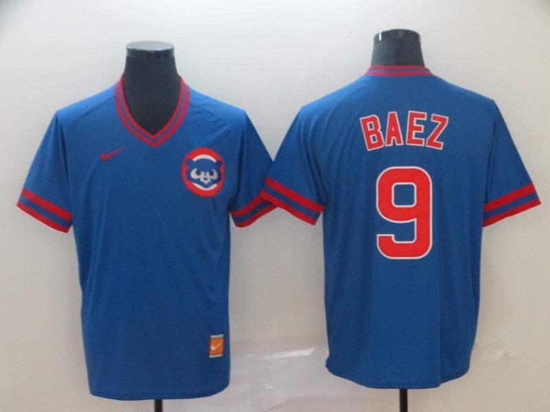 Men's Chicago Cubs Javier Baez #9 Blue Stitched Jersey1