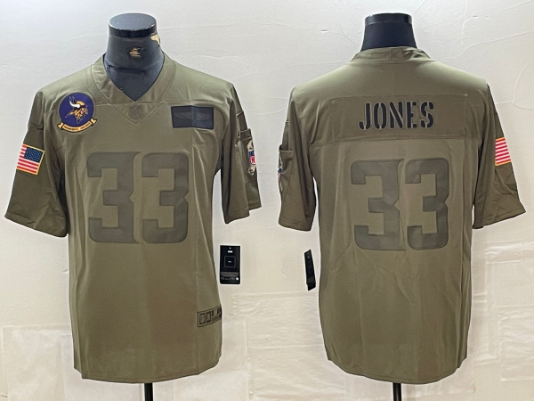 Men's Minnesota Vikings Aaron Jones #33 Olive Game Jersey1