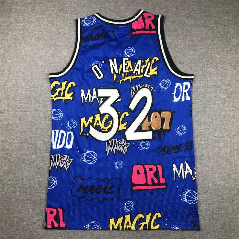 Men's Orlando Magic Shaquille O'Neal #32 Blue Swingman Graffiti Edition Jersey1