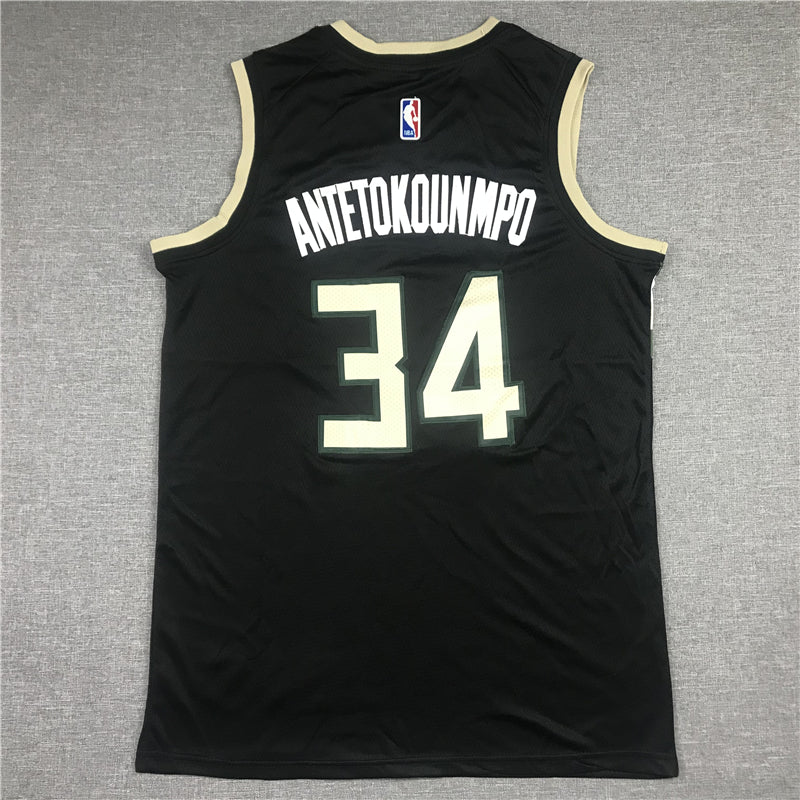 Men's Milwaukee Bucks Giannis Antetokounmpo #34 Black Replica Player Jersey1