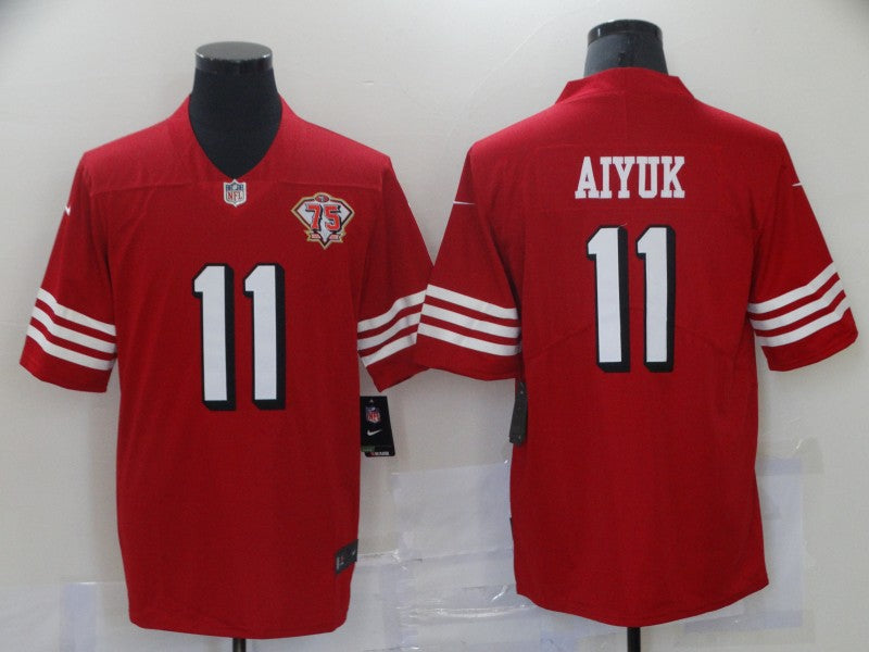 Men's San Francisco 49ers Brandon Aiyuk #11 Red 75th Anniversary Game Jersey1