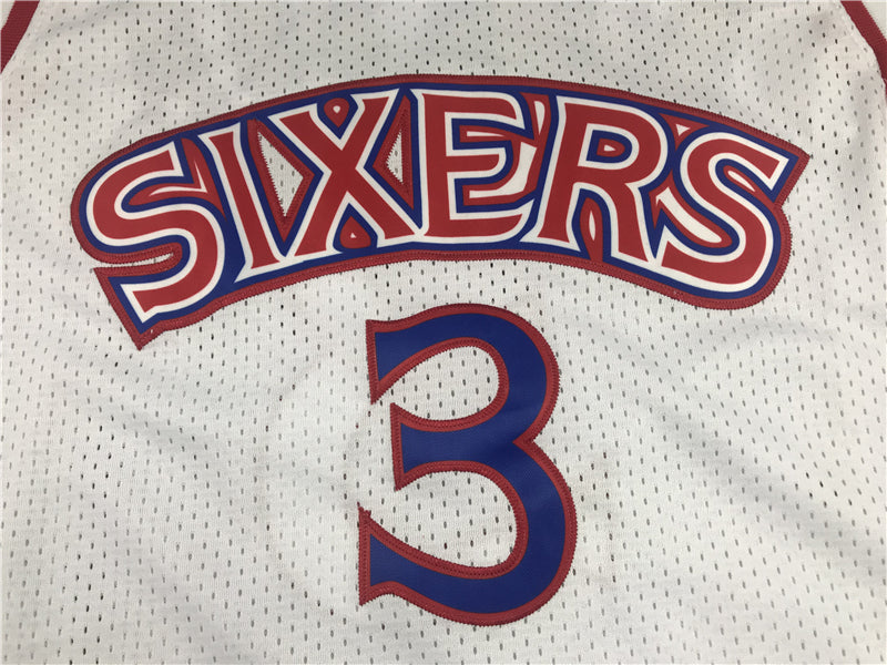 Men's Philadelphia 76ers Allen Iverson White Hardwood Classics Authentic Jersey1