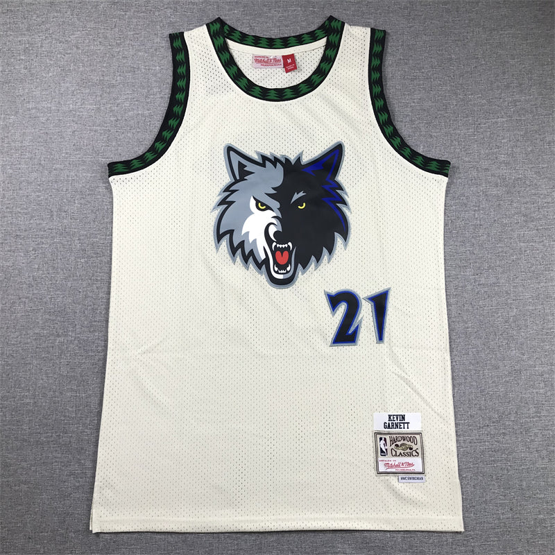 Men's Minnesota Timberwolves Kevin Garnett #21 Cream Hardwood Classics Swingman Jersey1