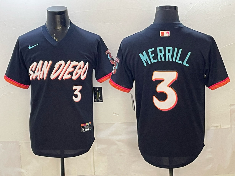 Men's San Diego Padres Jackson Merrill #3 Obsidian 2026 City Connect Stadium Jersey