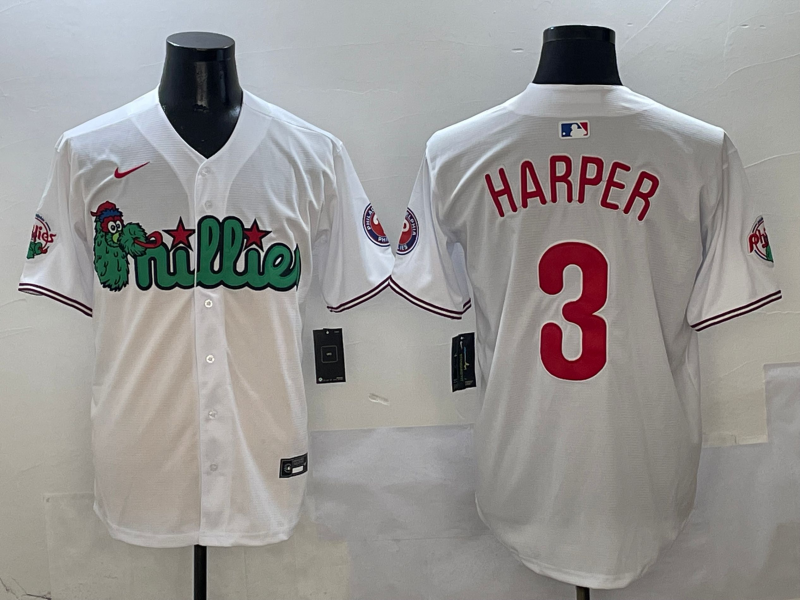 Men's Philadelphia Phillies Bryce Harper #3 White Game Jersey1