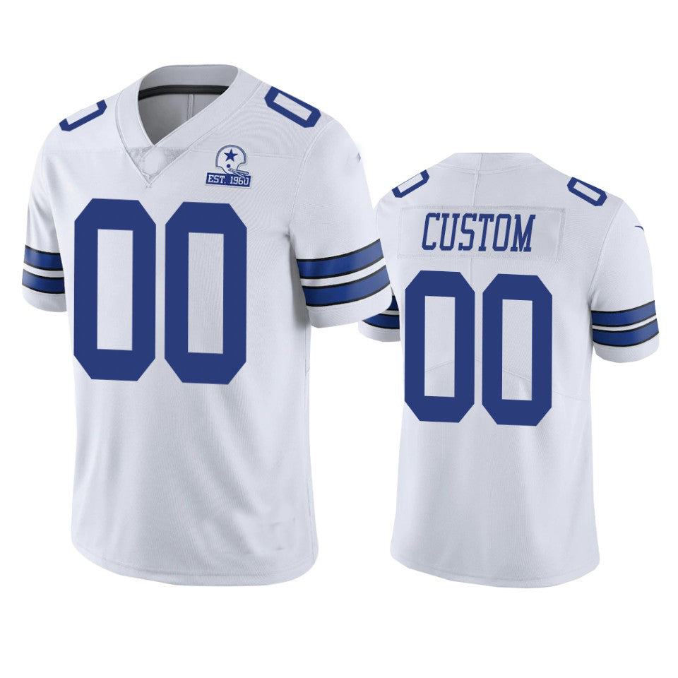 Custom1 Dallas Cowboys White 60th Anniversary Vapor Limited Jersey1 Stitched Jersey1 Football Jerseys