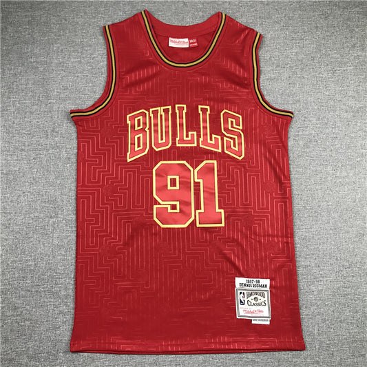 Men's Chicago Bulls Dennis Rodman #91 Red Hardwood Classics Swingman Jersey1