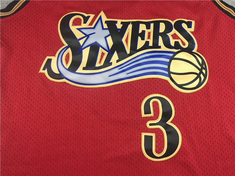 Men's Philadelphia 76ers Allen Iverson Red Hardwood Classics Swingman Jersey1