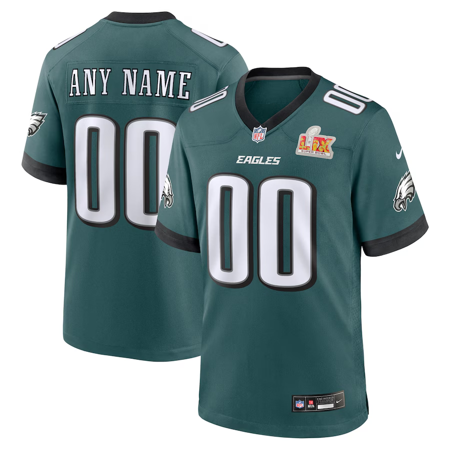 Men's Philadelphia Eagles Midnight Green Super Bowl LIX Custom Game Jersey1