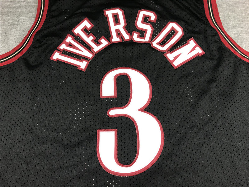 Men's Philadelphia 76ers Allen Iverson #3 Black Throwback Swingman Jersey1
