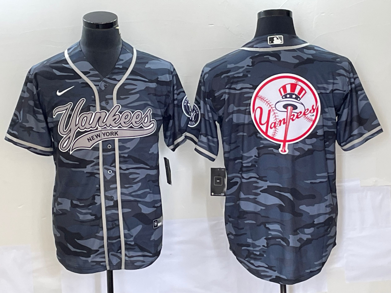 Men's New York Yankees Grey Camouflage Replica Team Jersey1 Joint Edition