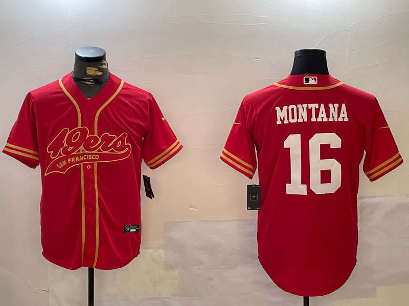Men's San Francisco 49ers Joe Montana #16 Scarlet Team Game Jersey1