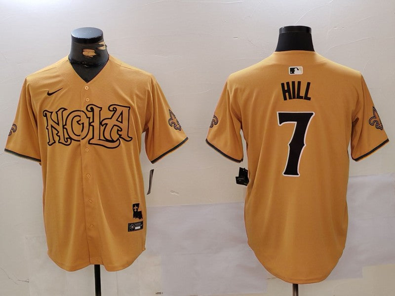Men's New Orleans Saints Taysom Hill #7 Yellow Game Player Jersey1