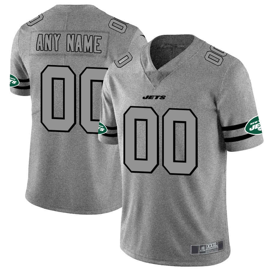 Custom1 New York Jets 2019 Gray Gridiron Gray Vapor Untouchable Limited Jersey1 American Stitched Jersey1 Football Jerseys