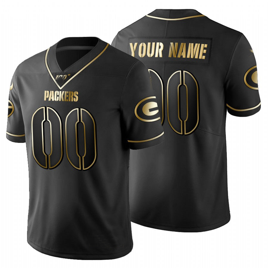 Custom1 Green Bay Packers Black Golden Limited 100 Jersey1 Stitched Football Jerseys