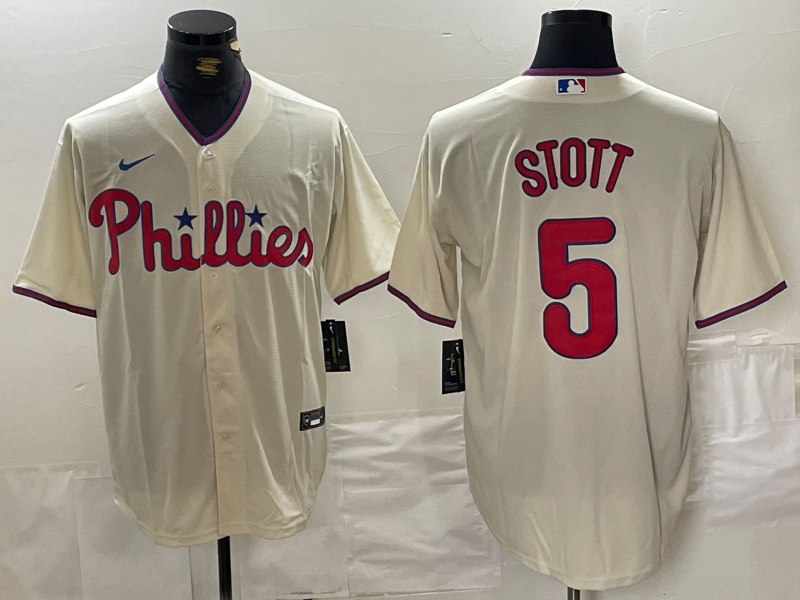 Men's Philadelphia Phillies Bryson Stott #5 Cream Replica Player Jersey1