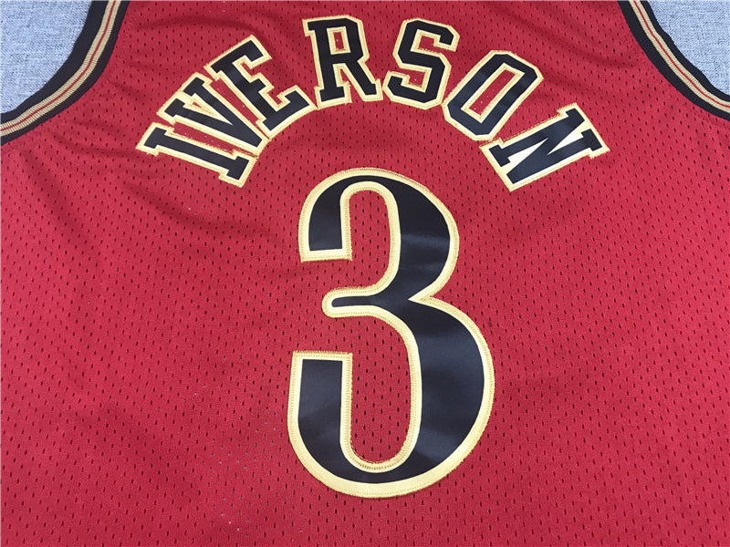 Men's Philadelphia 76ers Allen Iverson Red Hardwood Classics Swingman Jersey1