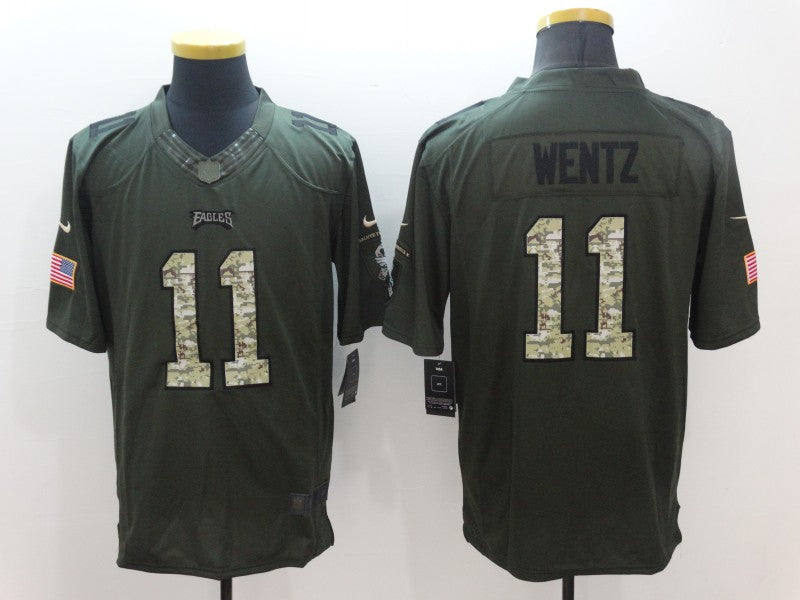 Men's Philadelphia Eagles Carson Wentz #11 Army Green Game Jersey1