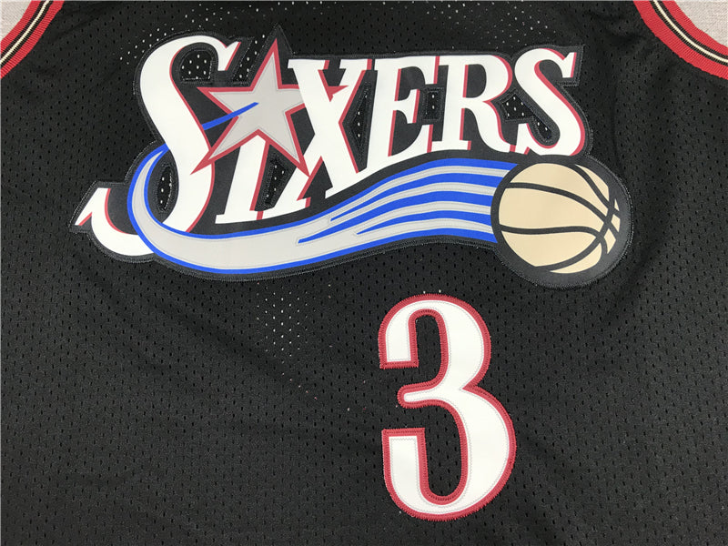 Men's Philadelphia 76ers Allen Iverson #3 Black Throwback Swingman Jersey1