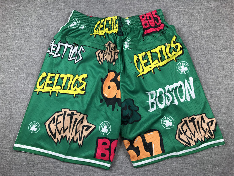 Men's Boston Celtics Green Graffiti Edition Pocket Shorts1