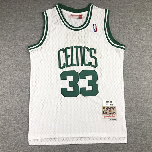 Men's Boston Celtics Larry Bird White 1985-86 Hardwood Classics Swingman Jersey1