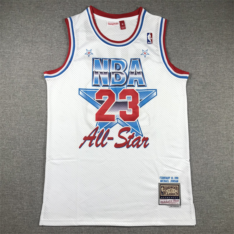 Men's 91 All Star Chicago Bulls Michael Jordan White Hardwood Classics Swingman Jersey2