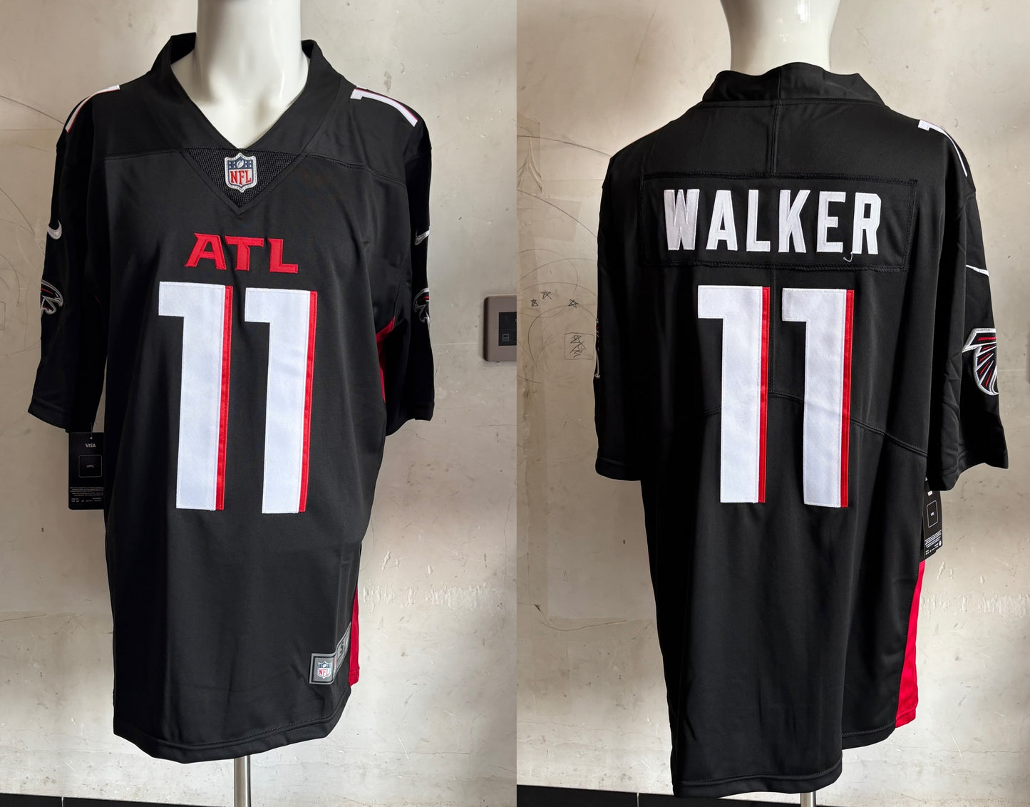 Men's Atlanta Falcons Jalon Walker #11 Black Game Jersey