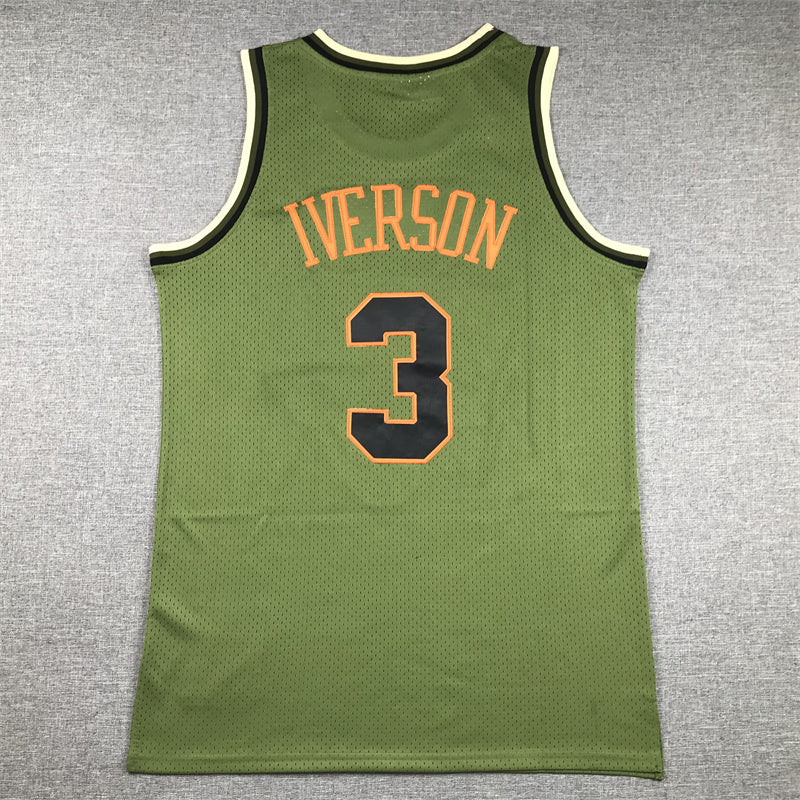 Men's Philadelphia 76ers Allen Iverson #3 Army Green 1996-97 Hardwood Classics Swingman Jersey1