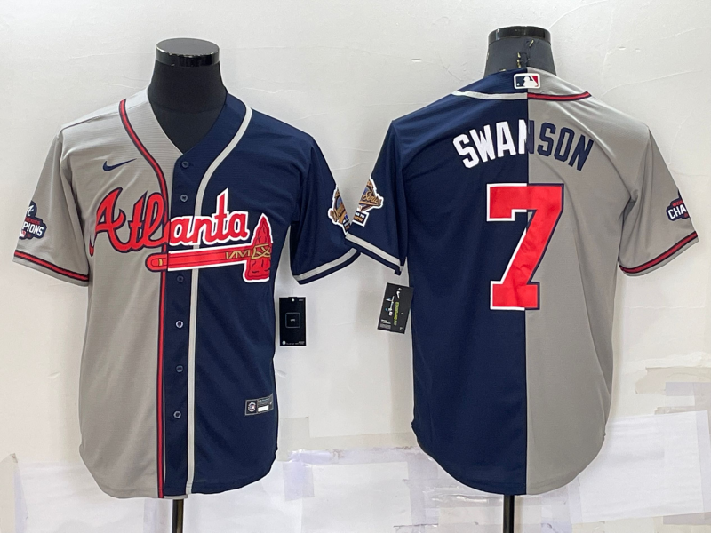 Men's Atlanta Braves Dansby Swanson #7 Navy/Gray Stitched Jersey1