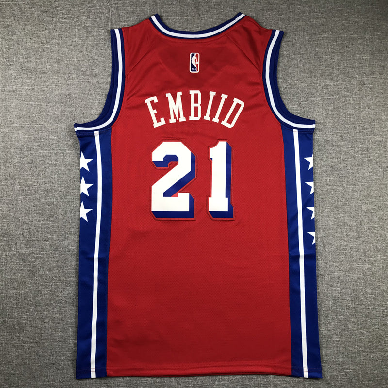 Men's Philadelphia 76ers Joel Embiid #21 NBA Red Replica Jersey1