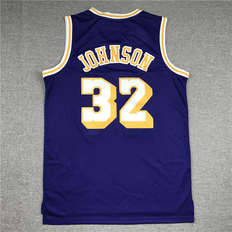 Men's Los Angeles Lakers Magic Johnson #32 Purple Throwback Jersey1