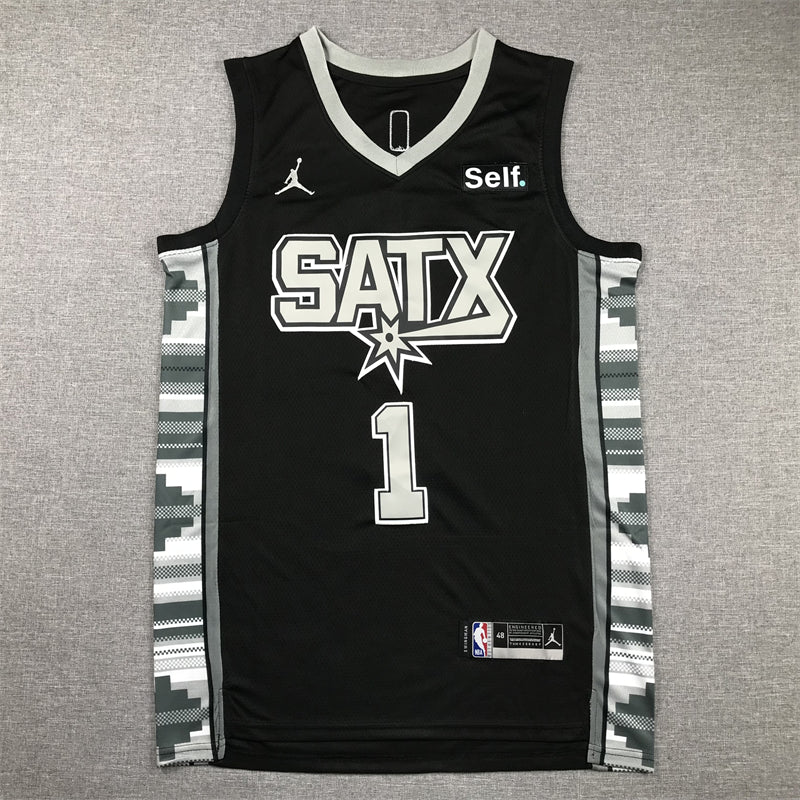 Men's San Antonio Spurs Victor Wembanyama #1 Black 2022/23 Swingman Jersey1 - Statement Edition