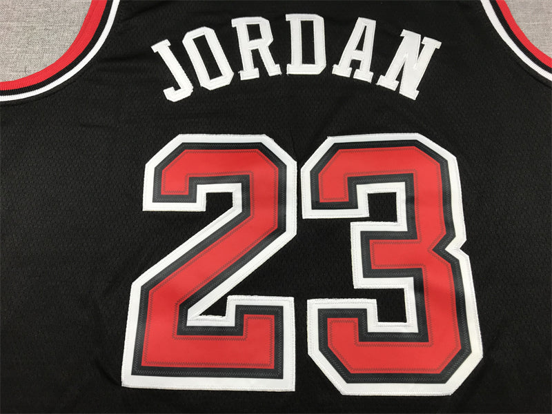 Men's Chicago Bulls Michael Jordan #23 Black Authentic Player Jersey1