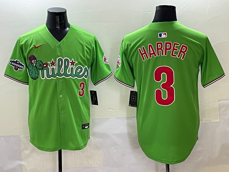 Men's Philadelphia Phillies Bryce Harper #3 Green Player Game Jersey1