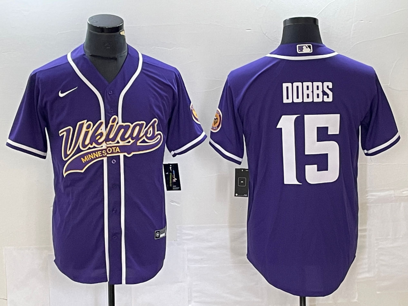 Men's Minnesota Vikings Joshua Dobbs #15 Purple Game Jersey1 Joint Edition