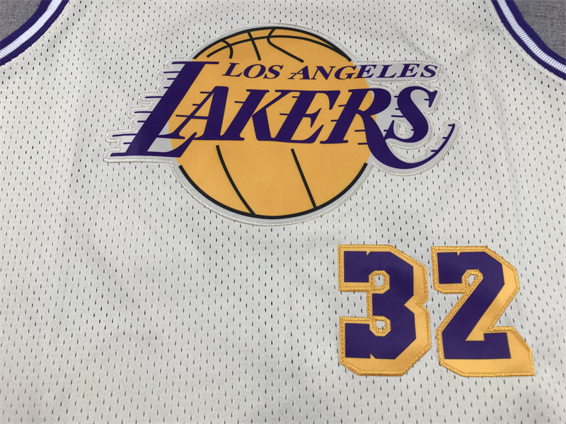 Men's Los Angeles Lakers Magic Johnson #32 Cream Hardwood Classics Swingman Jersey1